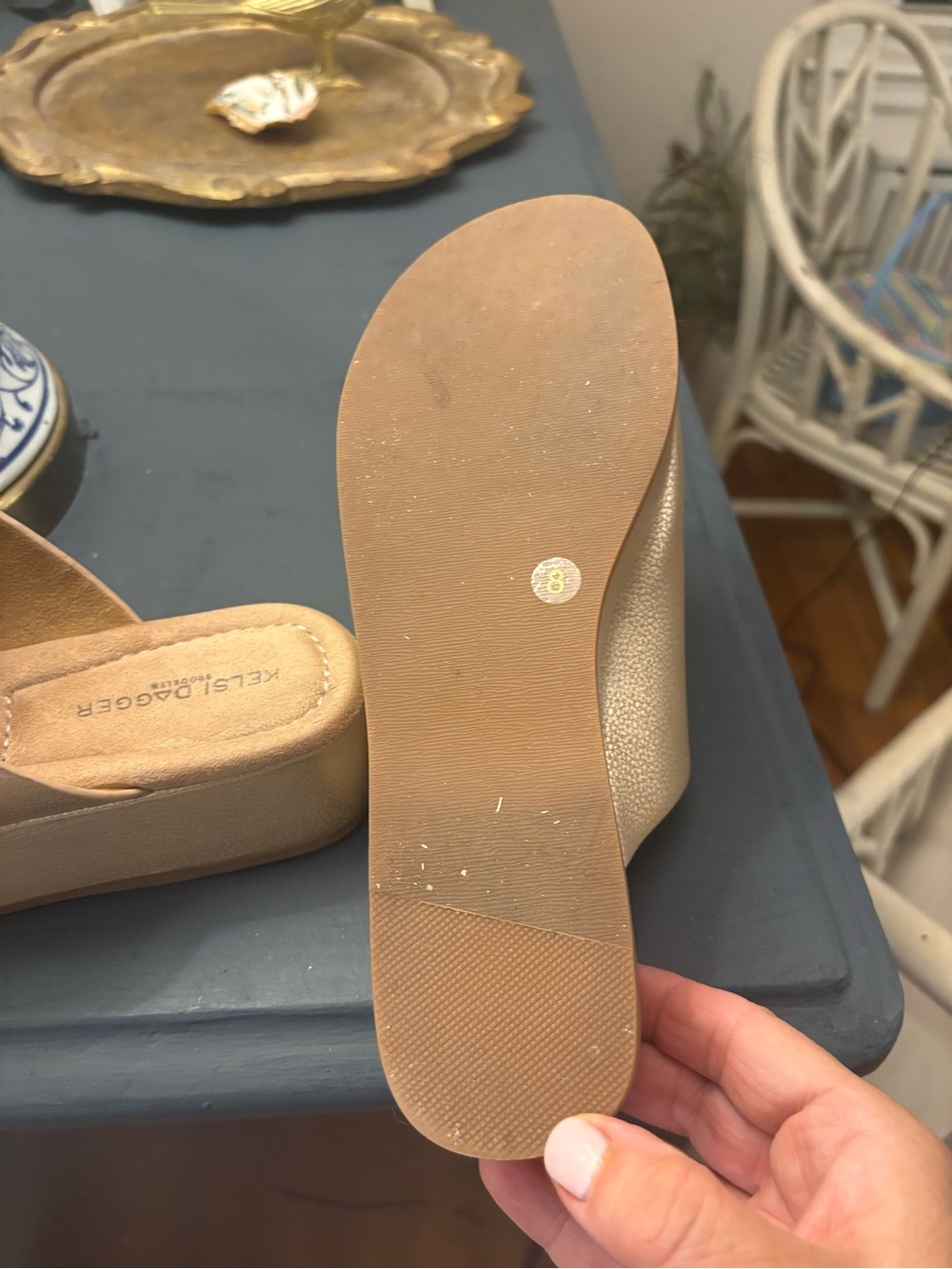 Kelsi Dagger Gold Slide Sandals with Buckle - Picture 4 of 5